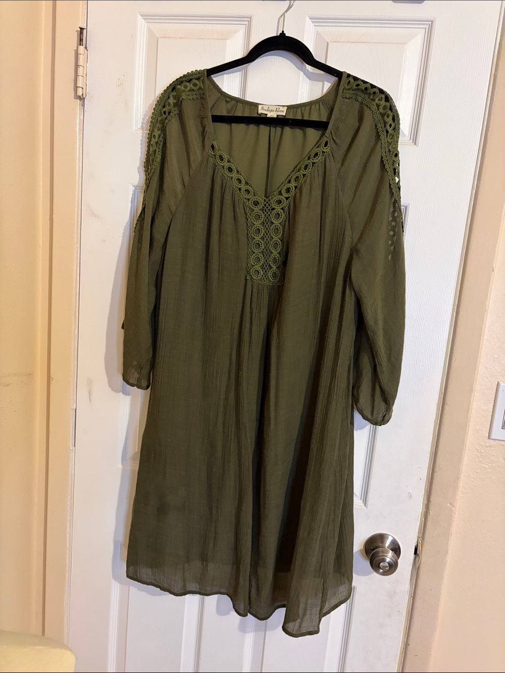 Olive Green Crochet-Trim Midi Dress - Women